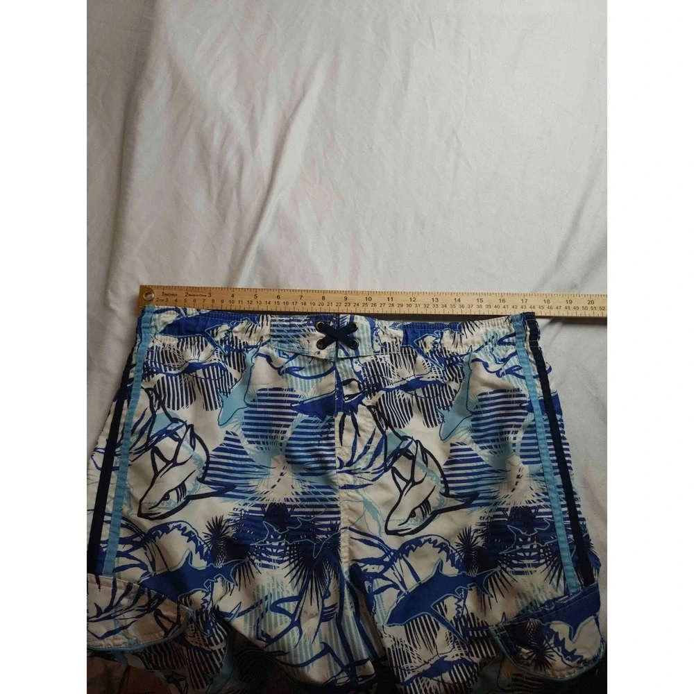 Op Ocean Pacific Board Shorts Boys Size XL/18‎ Arctic White Shark Print Summer